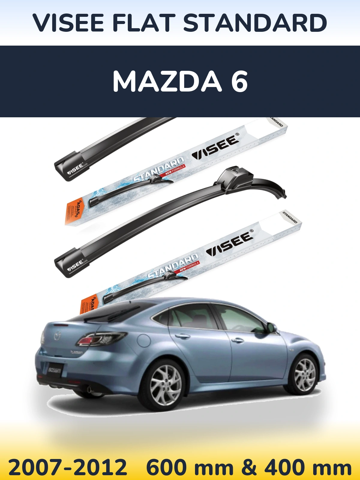 Sada předních stěračů VISEE FLAT STANDARD 600 a 400 mm pro Mazda 6 2007-2012