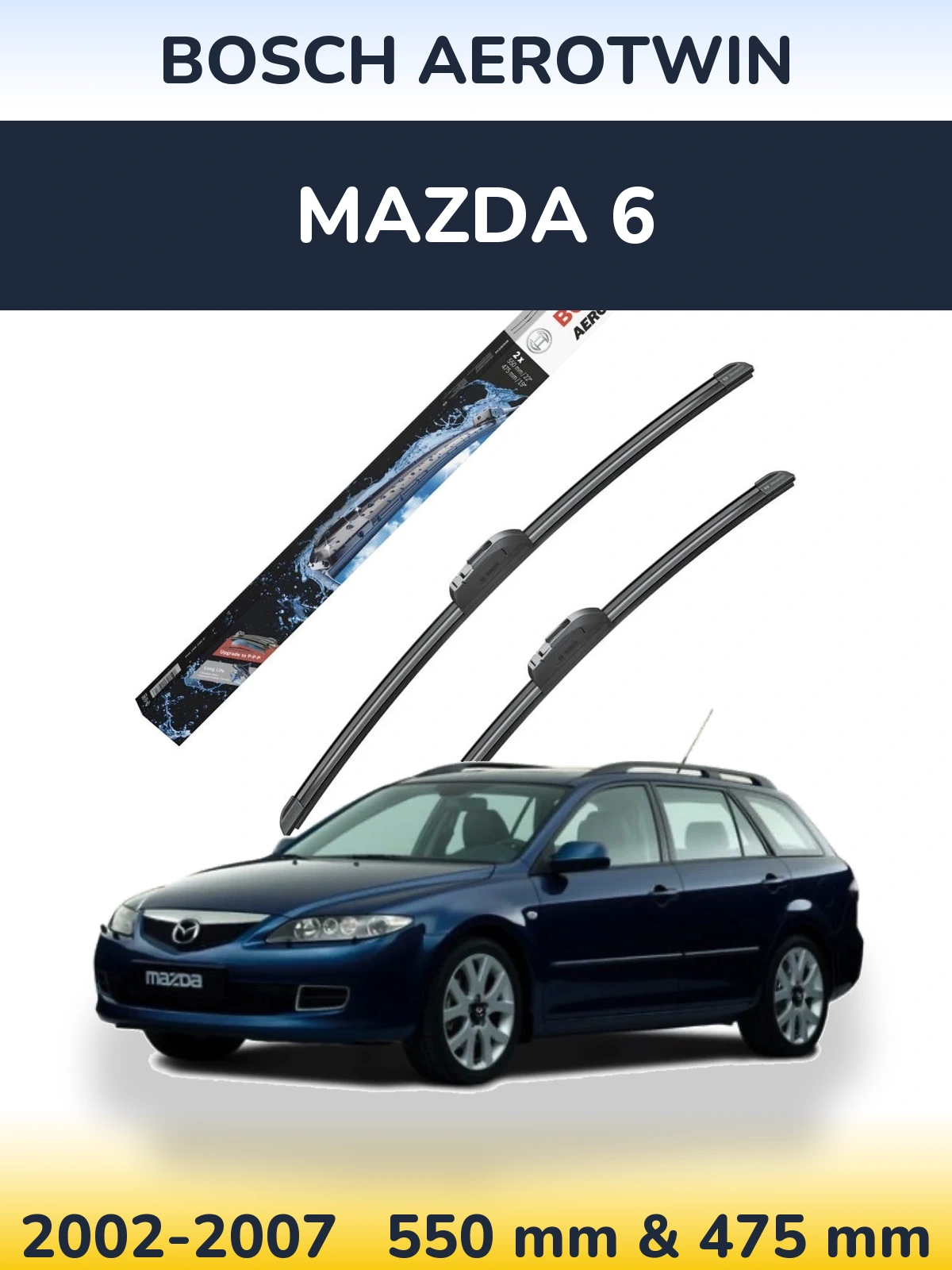 Sada předních stěračů BOSCH AeroTwin 550 a 475 mm pro Mazda 6 2002-2007