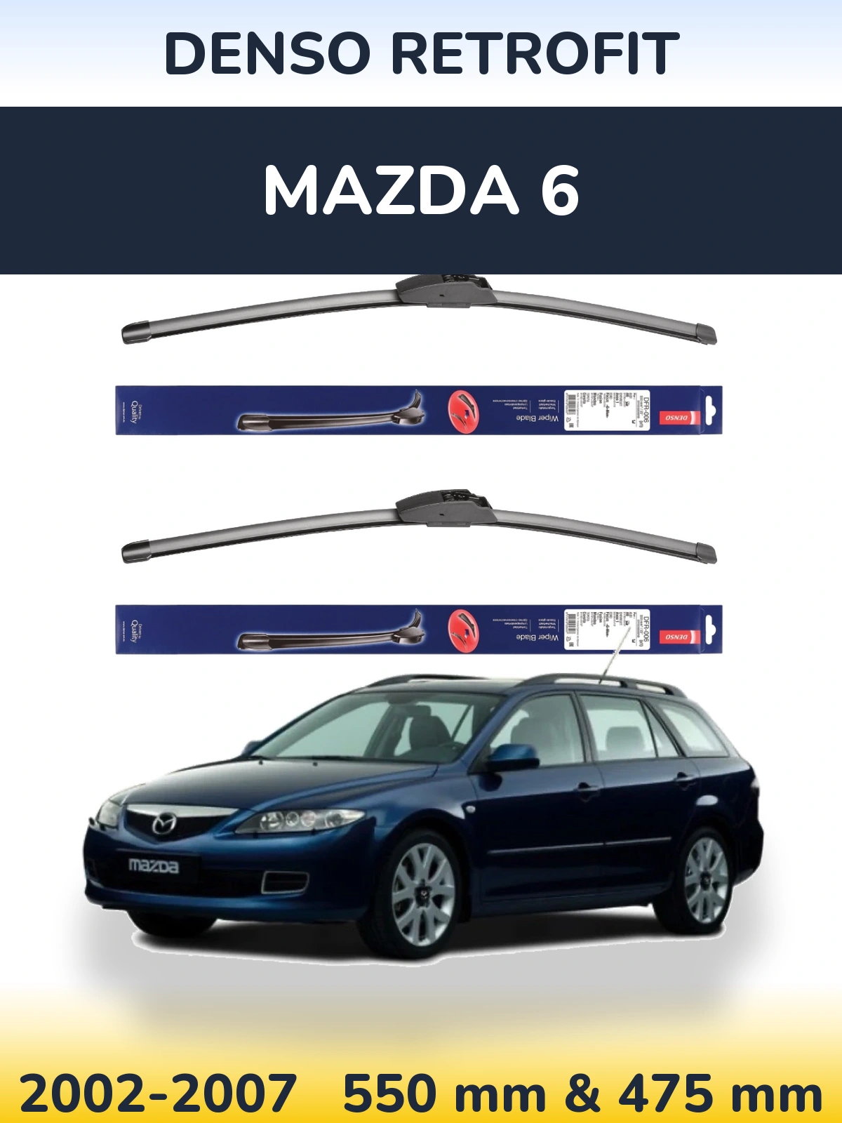 Sada předních stěračů Denso Retrofit 550 a 475 mm pro Mazda 6 2002-2007
