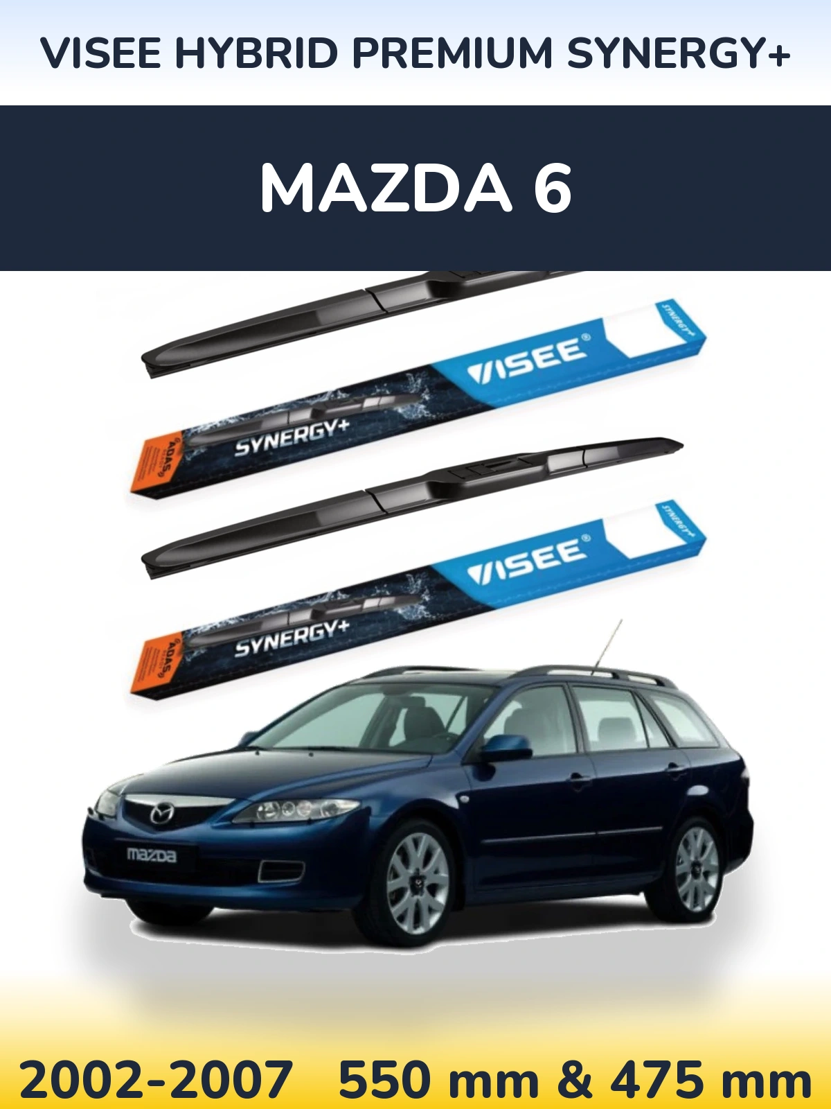 Sada předních stěračů VISEE HYBRID PREMIUM SYNERGY+ 550 a 475 mm pro Mazda 6 2002-2007