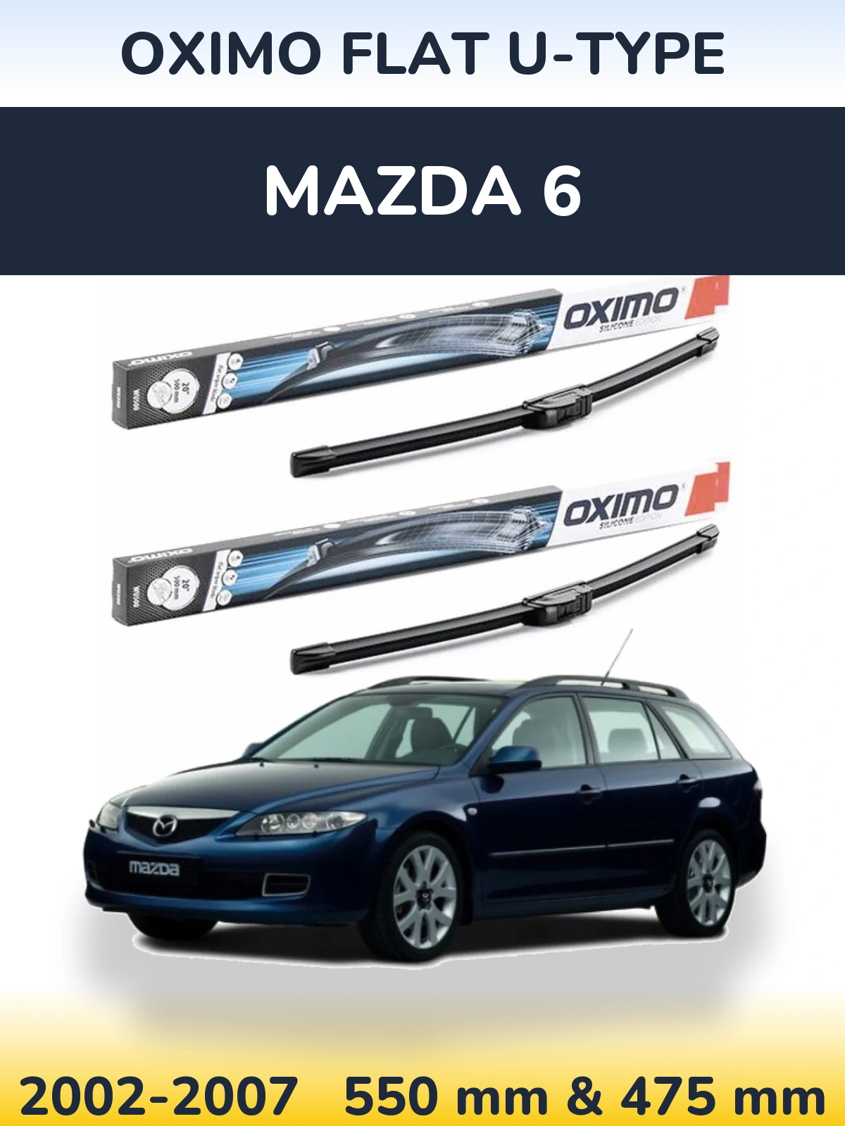 Sada předních stěračů Oximo Flat U-type 550 a 475 mm pro Mazda 6 2002-2007