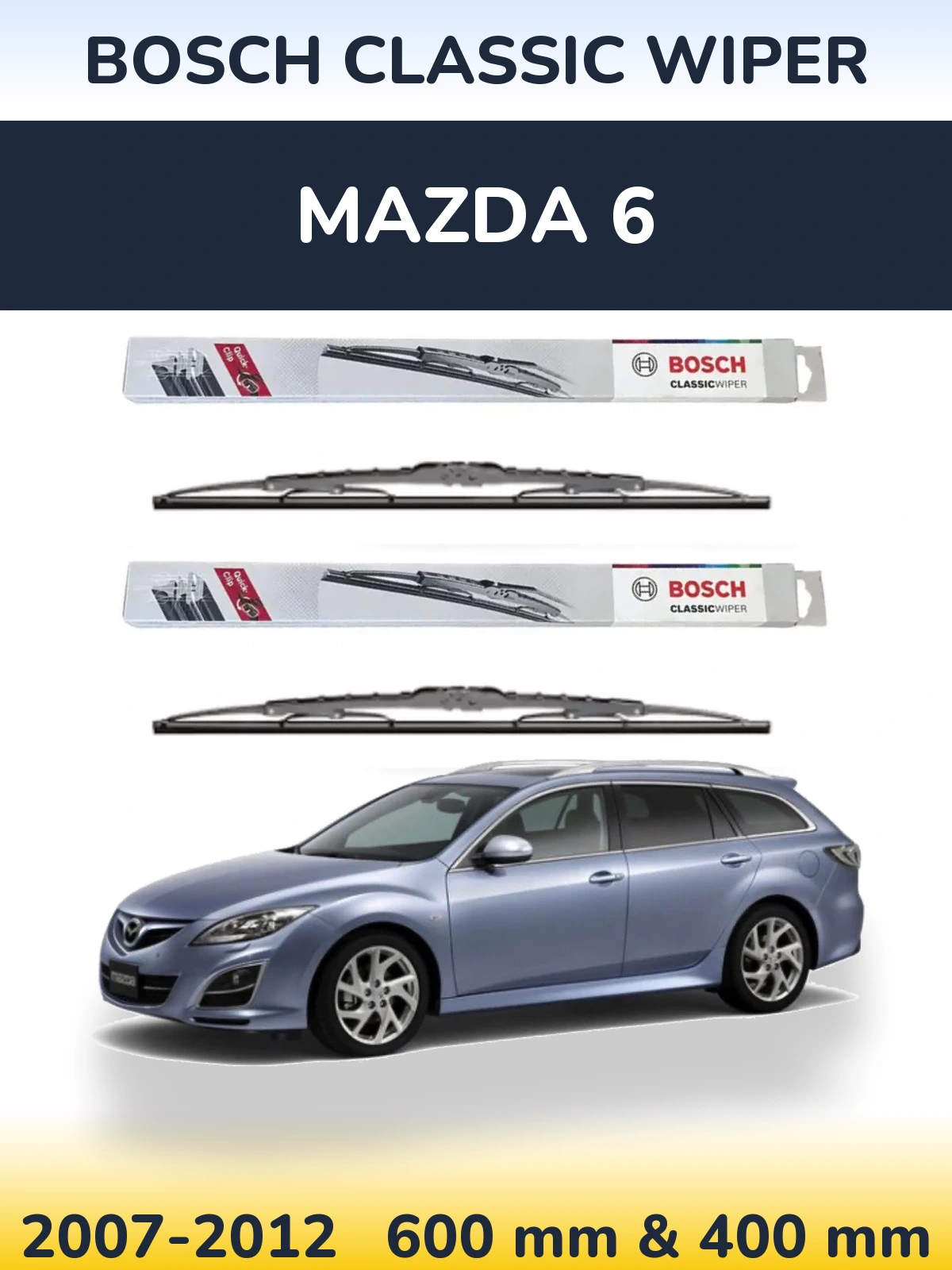 Sada předních stěračů BOSCH Classic Wiper 600 a 400 mm pro Mazda 6 2007-2012
