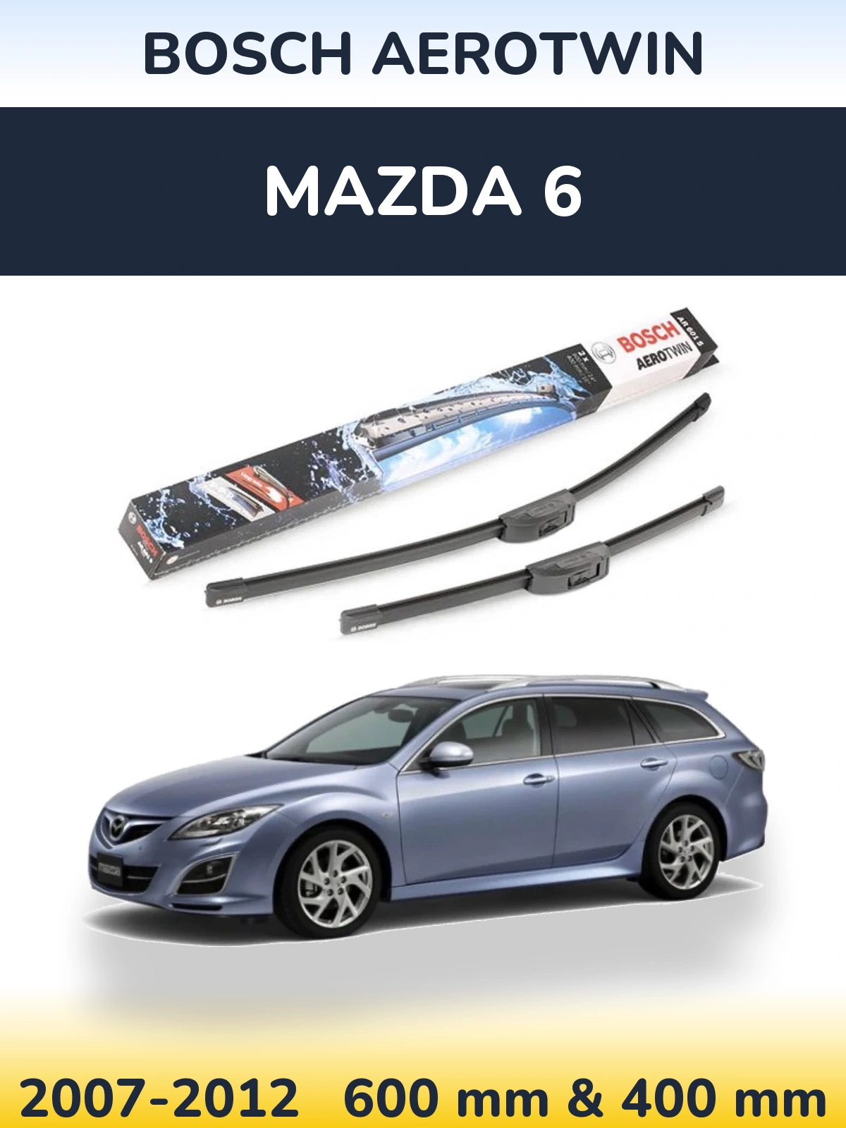 Sada předních stěračů BOSCH AeroTwin 600 a 400 mm pro Mazda 6 2007-2012
