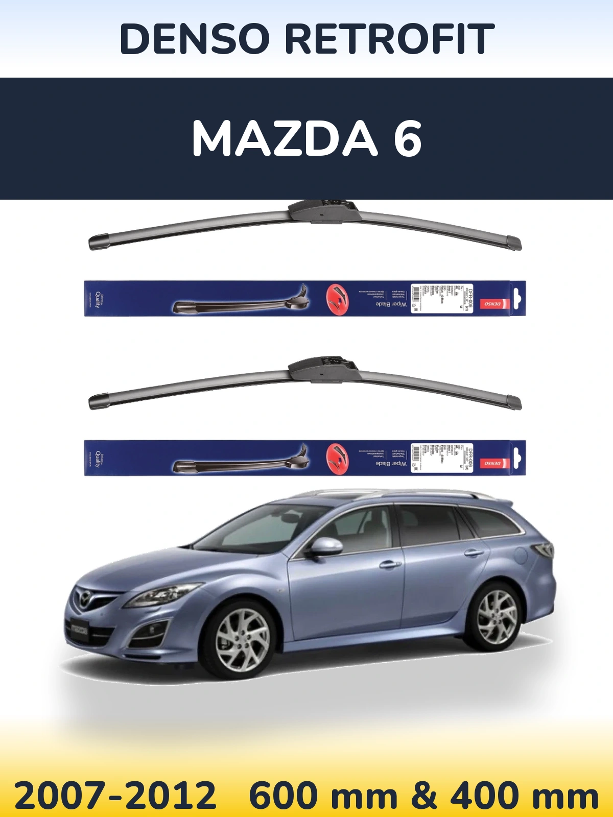Sada předních stěračů Denso Retrofit 600 a 400 mm pro Mazda 6 2007-2012
