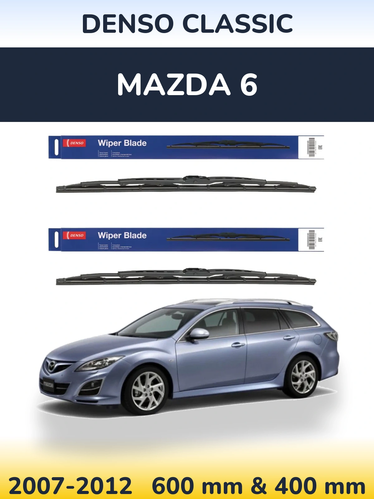 Sada předních stěračů Denso Classic 600 a 400 mm pro Mazda 6 2007-2012