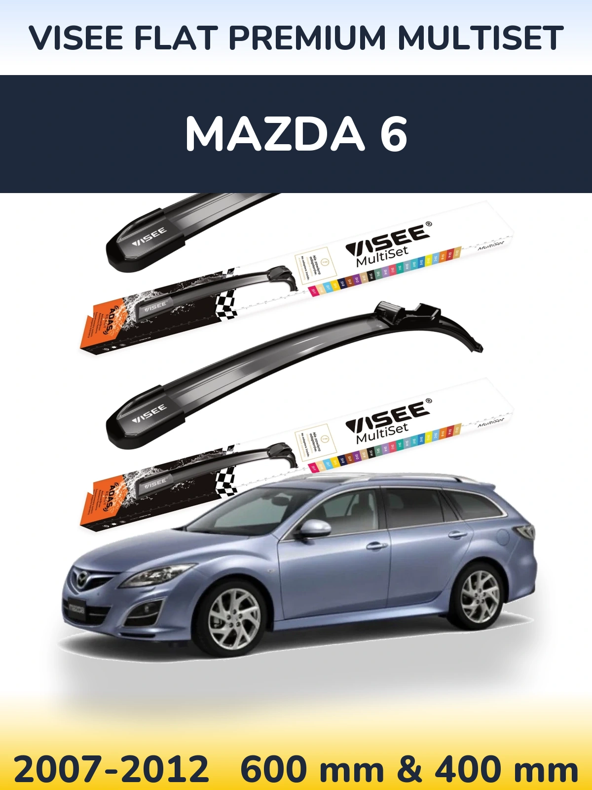 Sada předních stěračů VISEE FLAT PREMIUM MultiSet 600 a 400 mm pro Mazda 6 2007-2012