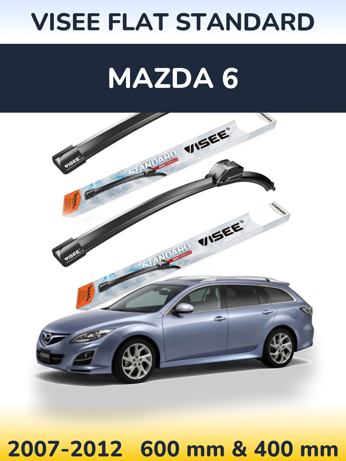 Sada předních stěračů VISEE FLAT STANDARD 600 a 400 mm pro Mazda 6 2007-2012
