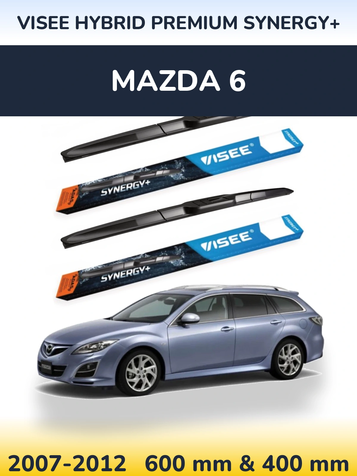 Sada předních stěračů VISEE HYBRID PREMIUM SYNERGY+ 600 a 400 mm pro Mazda 6 2007-2012