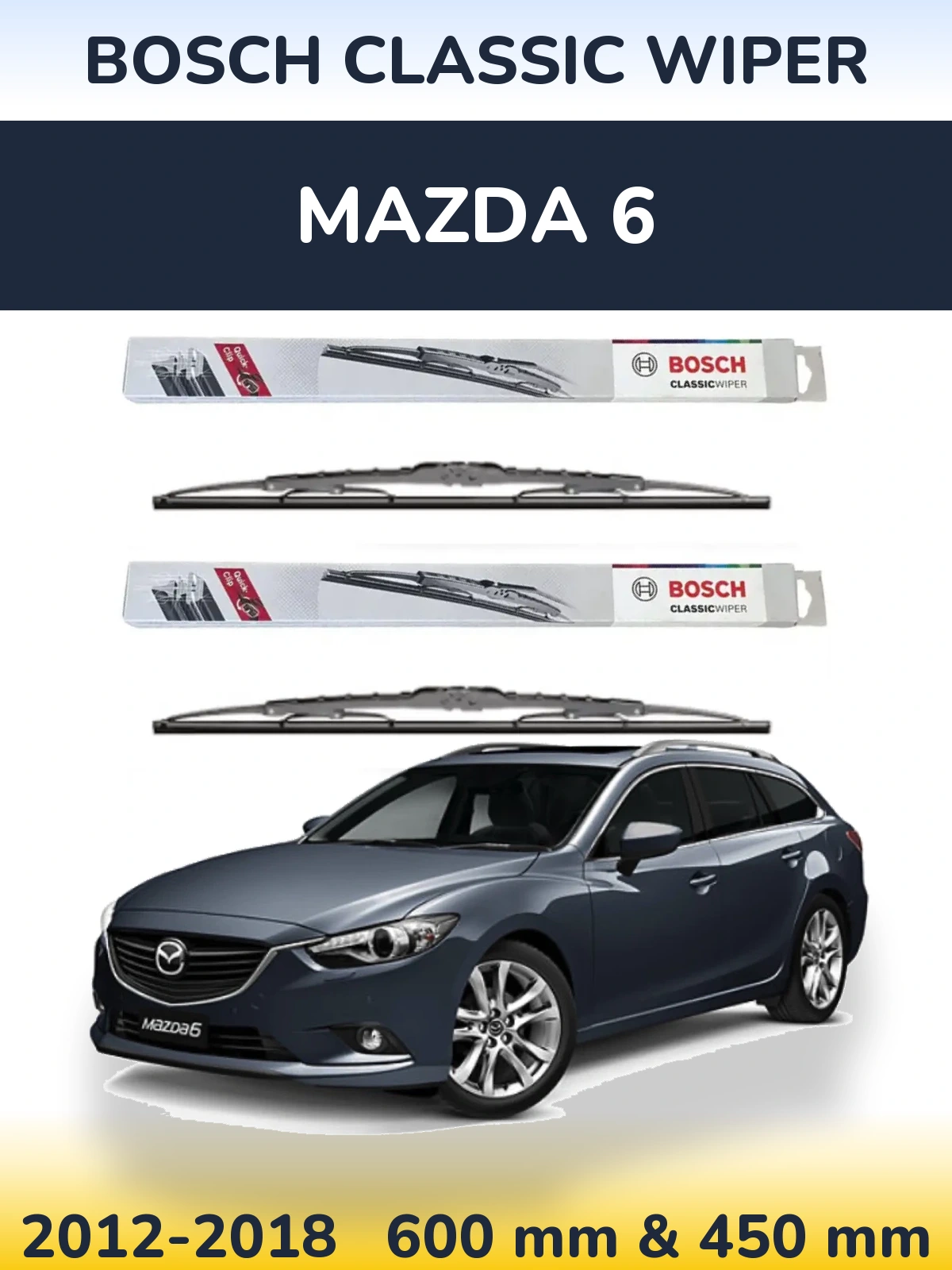 Sada předních stěračů BOSCH Classic Wiper 600 a 450 mm pro Mazda 6 2012-2018
