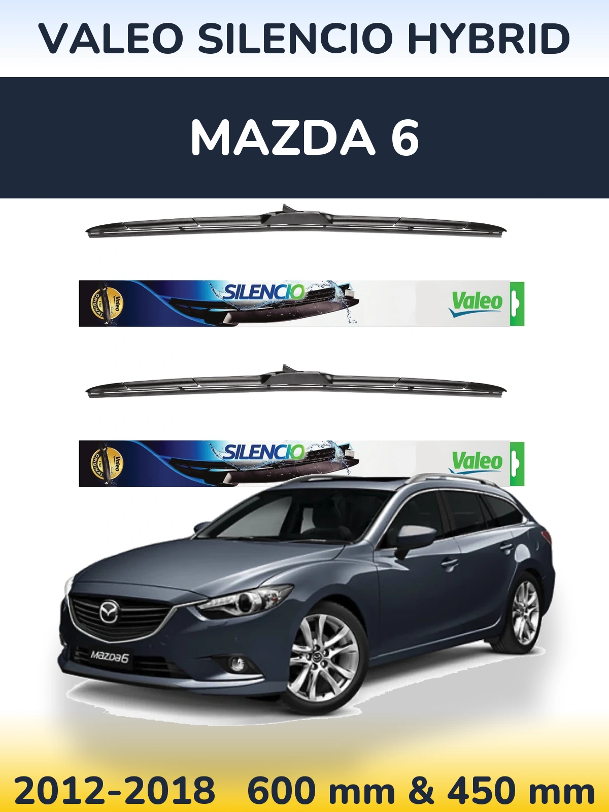 Sada předních stěračů Valeo Silencio Hybrid 600 a 450 mm pro Mazda 6 2012-2018