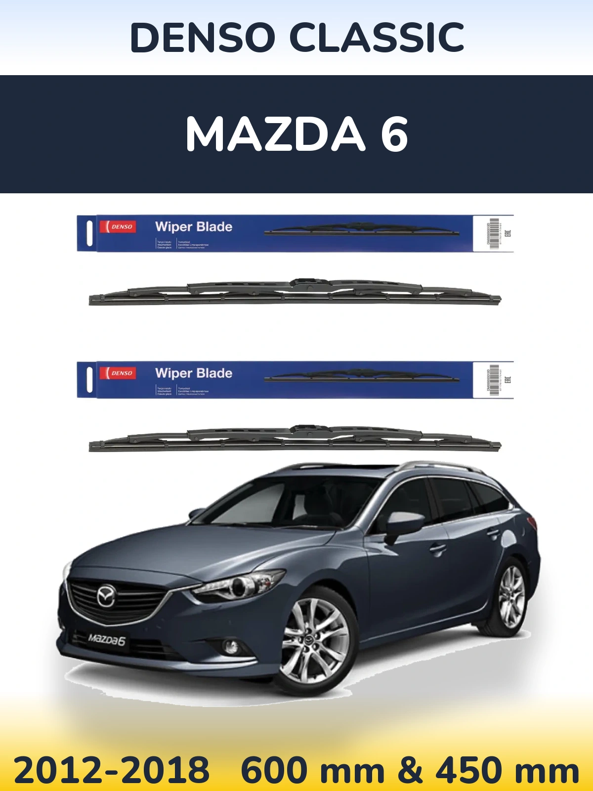 Sada předních stěračů Denso Classic 600 a 450 mm pro Mazda 6 2012-2018