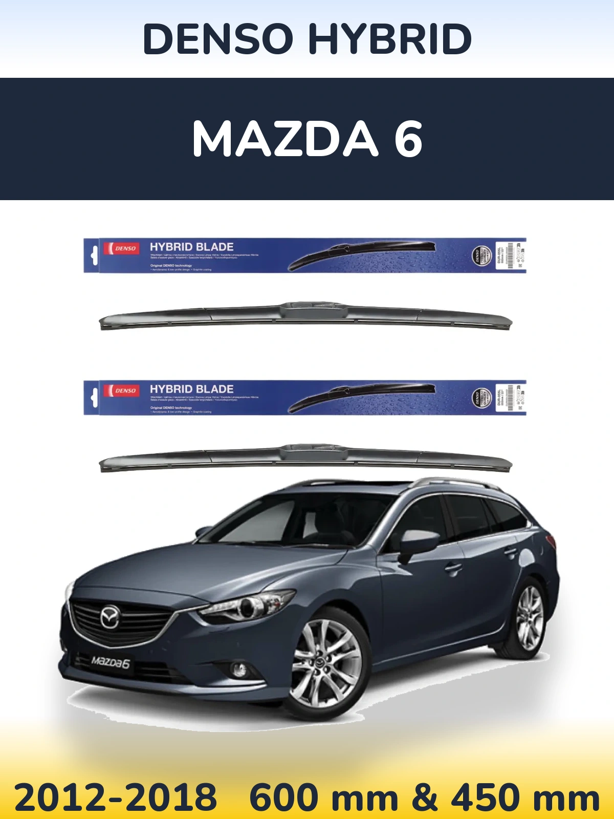 Sada předních stěračů Denso Hybrid 600 a 450 mm pro Mazda 6 2012-2018