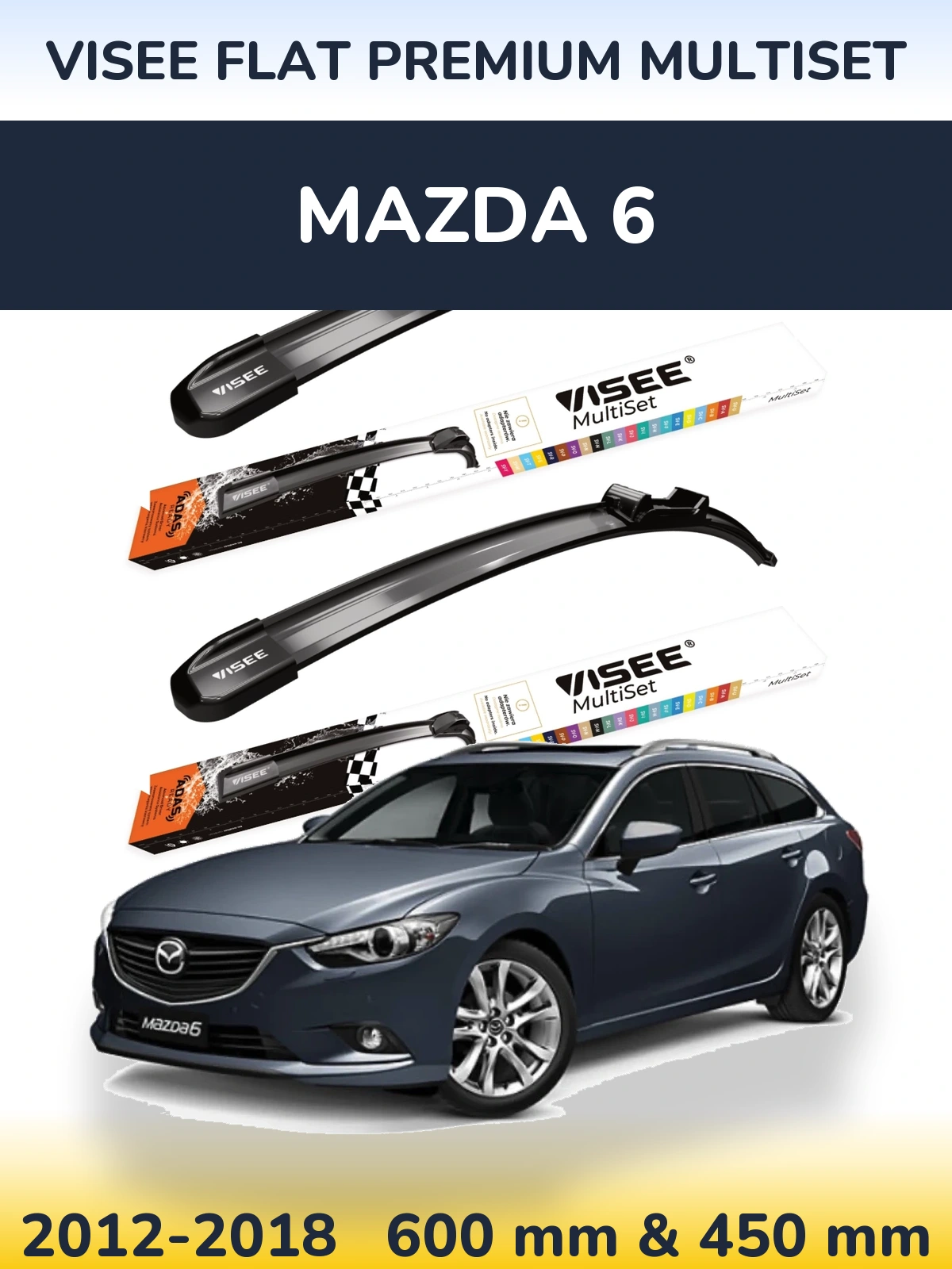 Sada předních stěračů VISEE FLAT PREMIUM MultiSet 600 a 450 mm pro Mazda 6 2012-2018