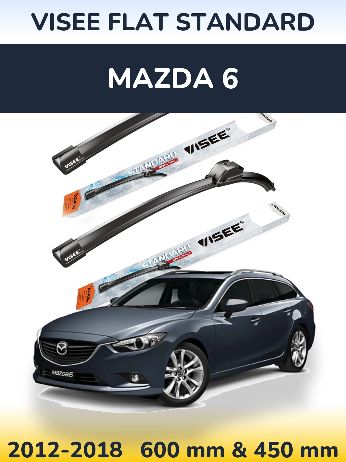 Sada předních stěračů VISEE FLAT STANDARD 600 a 450 mm pro Mazda 6 2012-2018