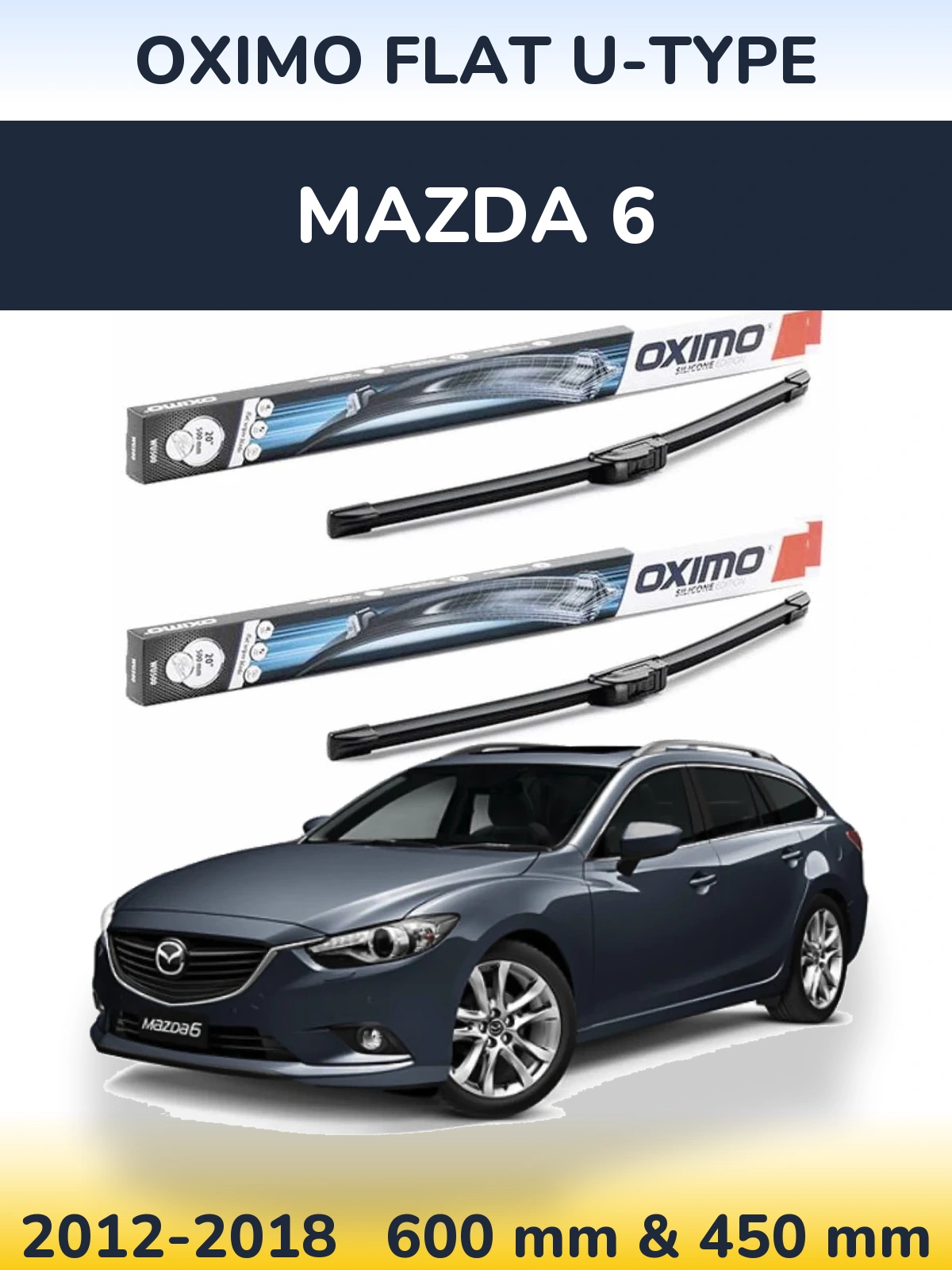 Sada předních stěračů Oximo Flat U-type 600 a 450 mm pro Mazda 6 2012-2018