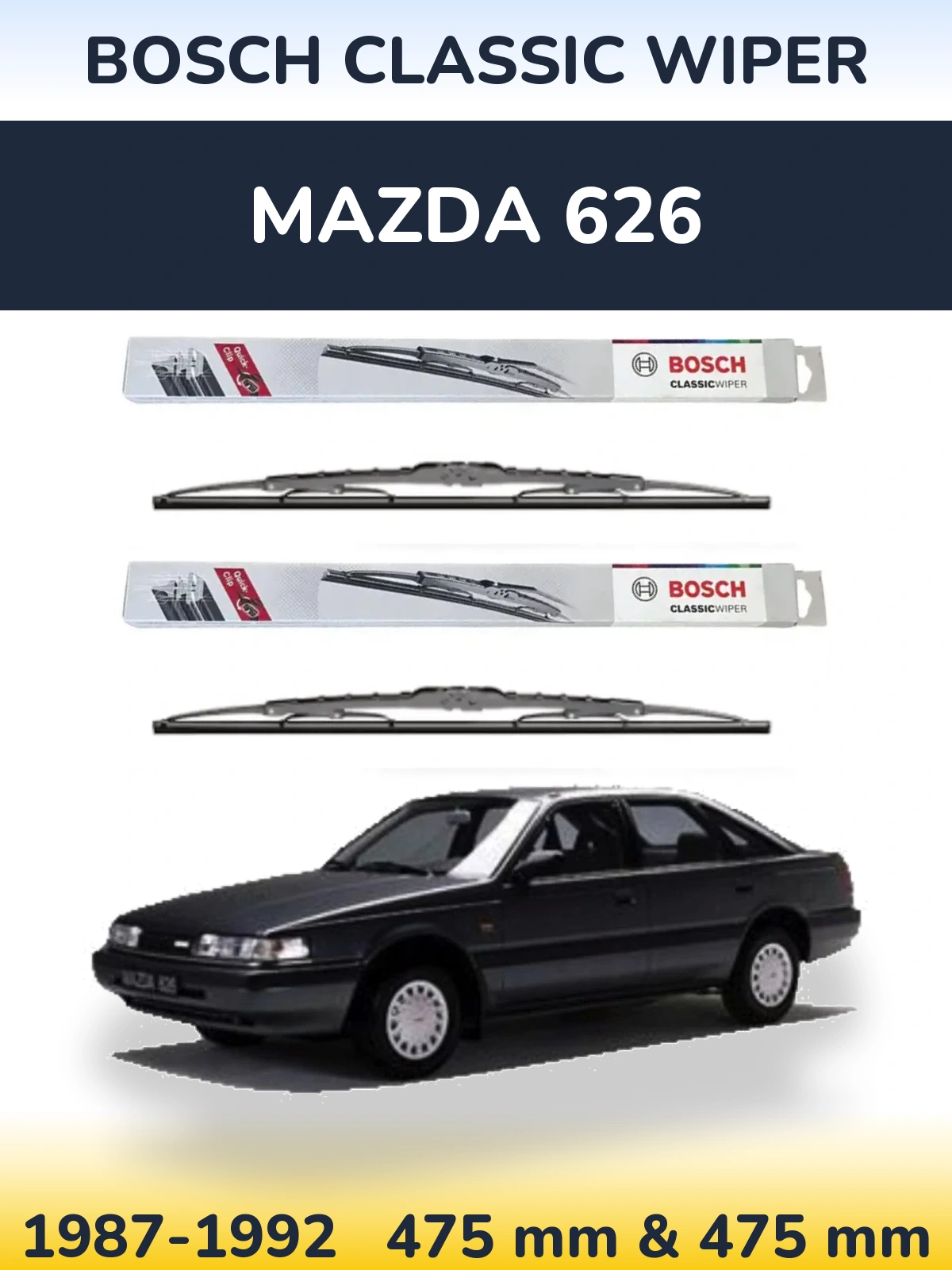 Sada předních stěračů BOSCH Classic Wiper 475 a 475 mm pro Mazda 626 1987-1992