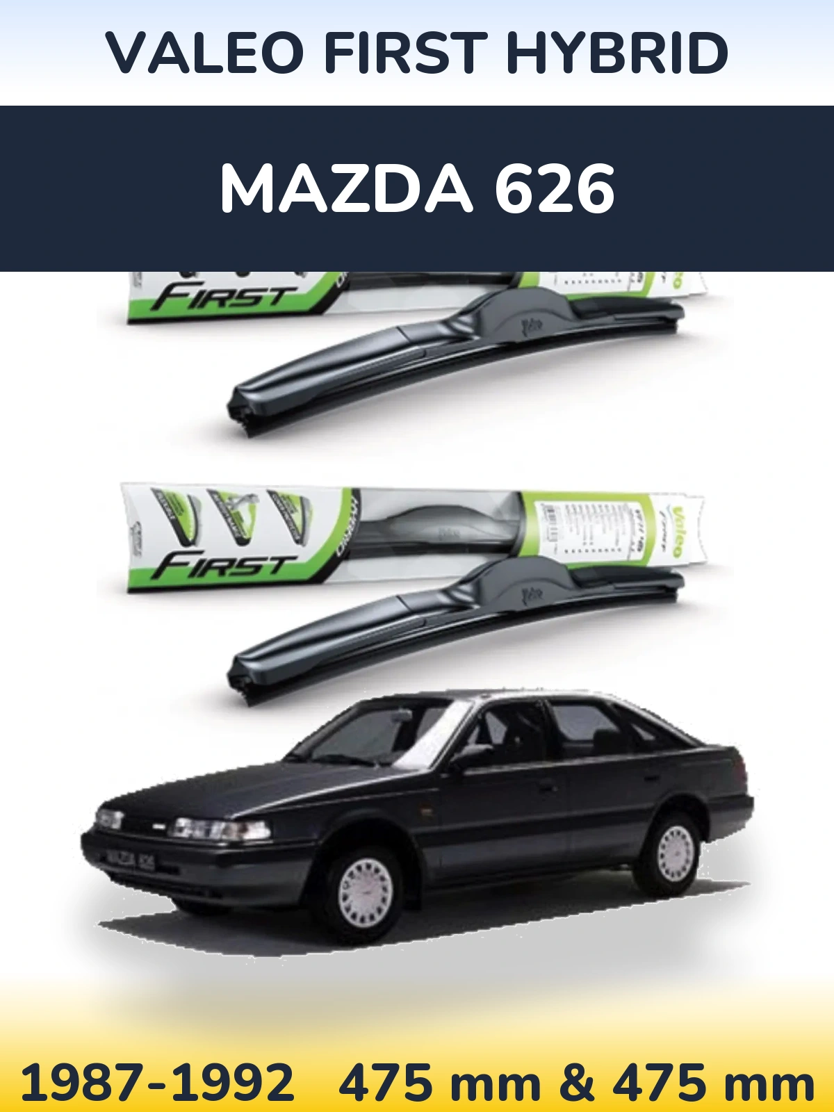 Sada předních stěračů Valeo First Hybrid 475 a 475 mm pro Mazda 626 1987-1992