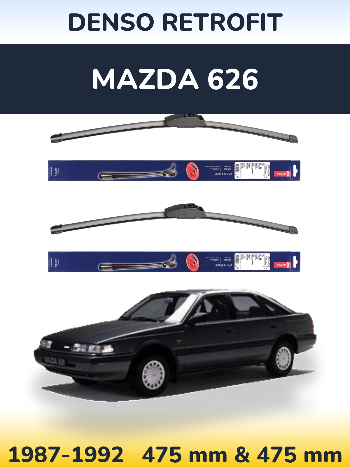 Sada předních stěračů Denso Retrofit 475 a 475 mm pro Mazda 626 1987-1992