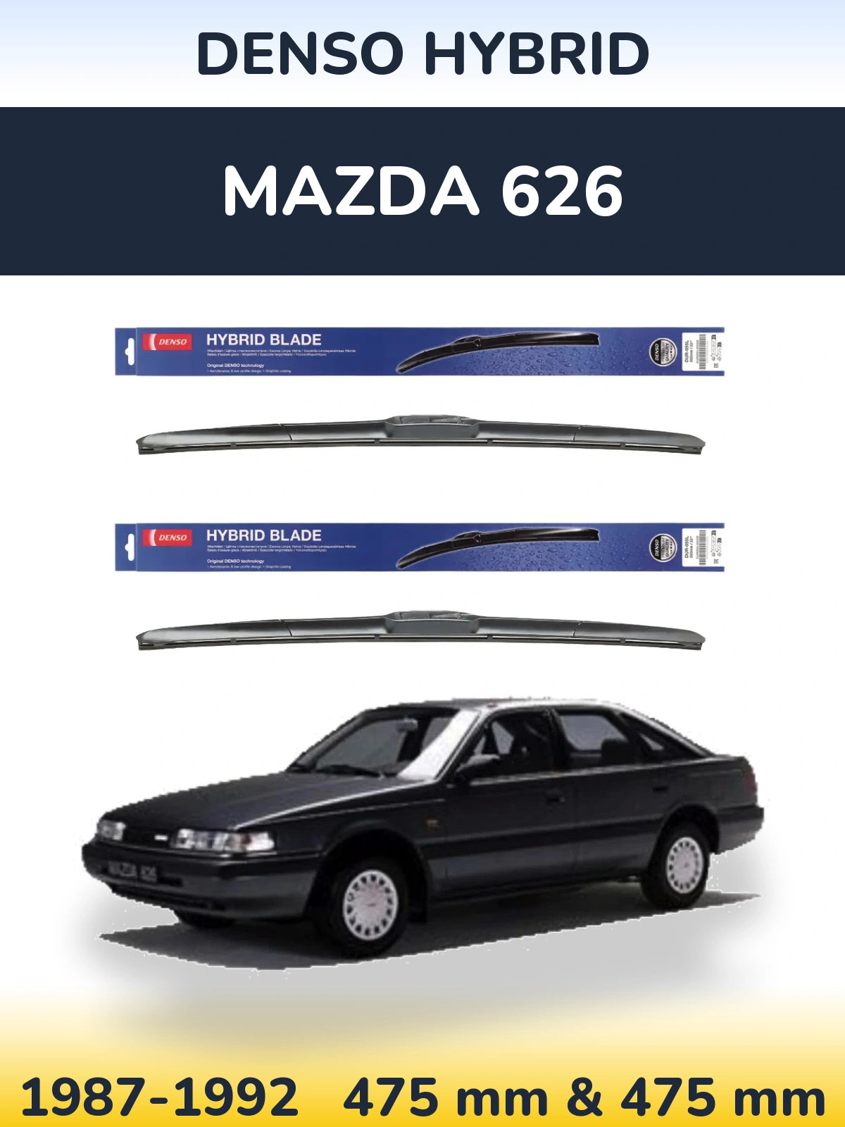 Sada předních stěračů Denso Hybrid 475 a 475 mm pro Mazda 626 1987-1992