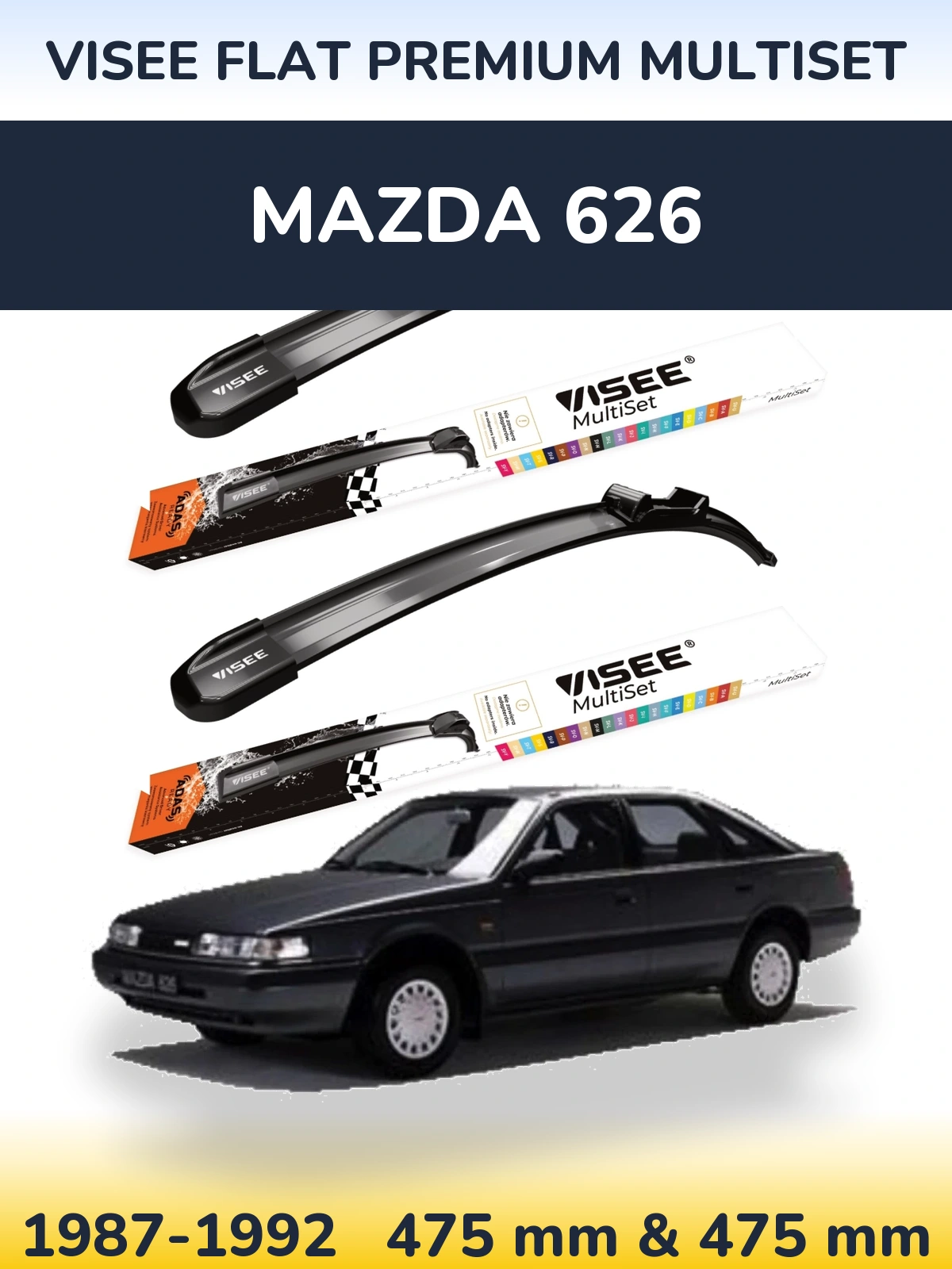 Sada předních stěračů VISEE FLAT PREMIUM MultiSet 475 a 475 mm pro Mazda 626 1987-1992