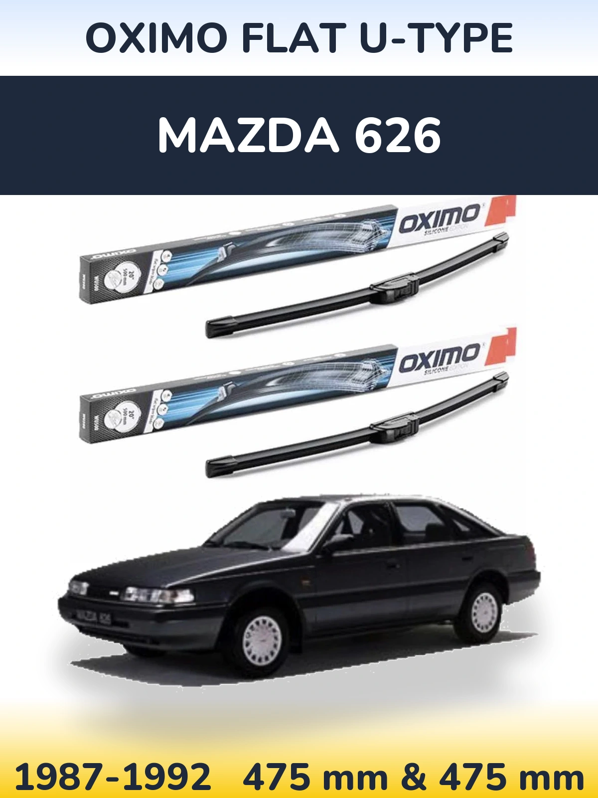 Sada předních stěračů Oximo Flat U-type 475 a 475 mm pro Mazda 626 1987-1992
