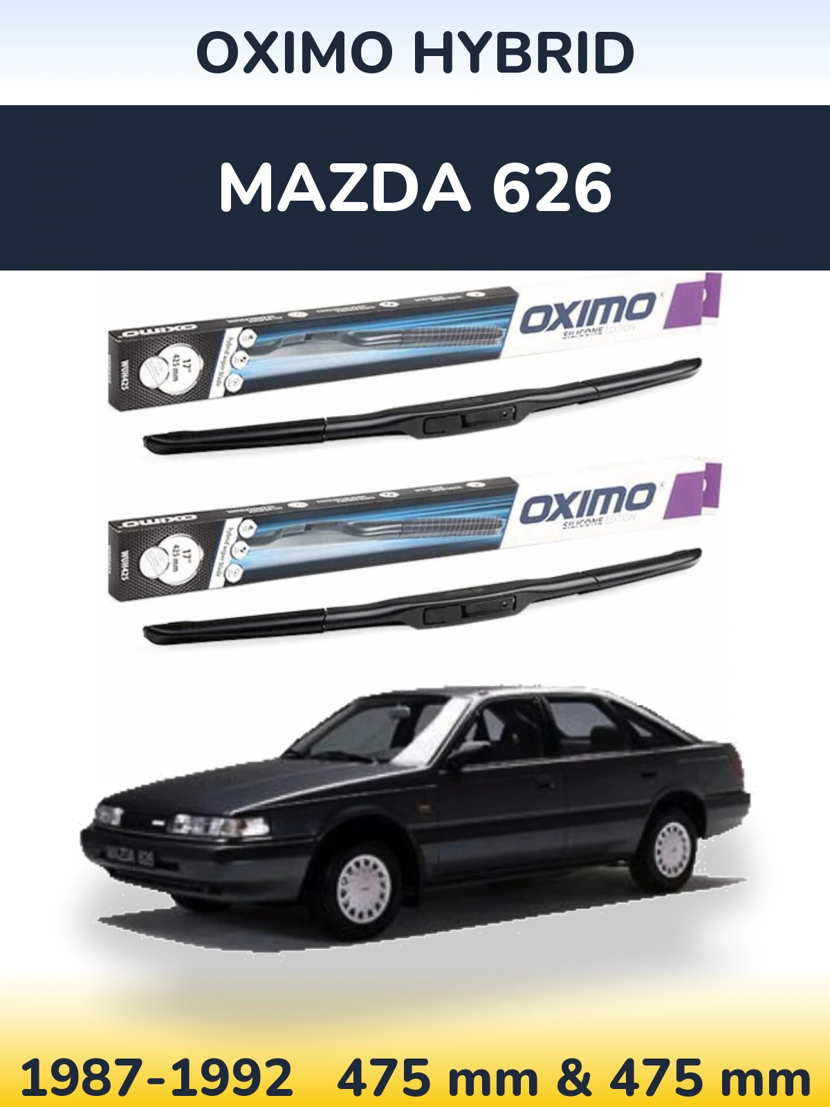 Sada předních stěračů Oximo Hybrid 475 a 475 mm pro Mazda 626 1987-1992
