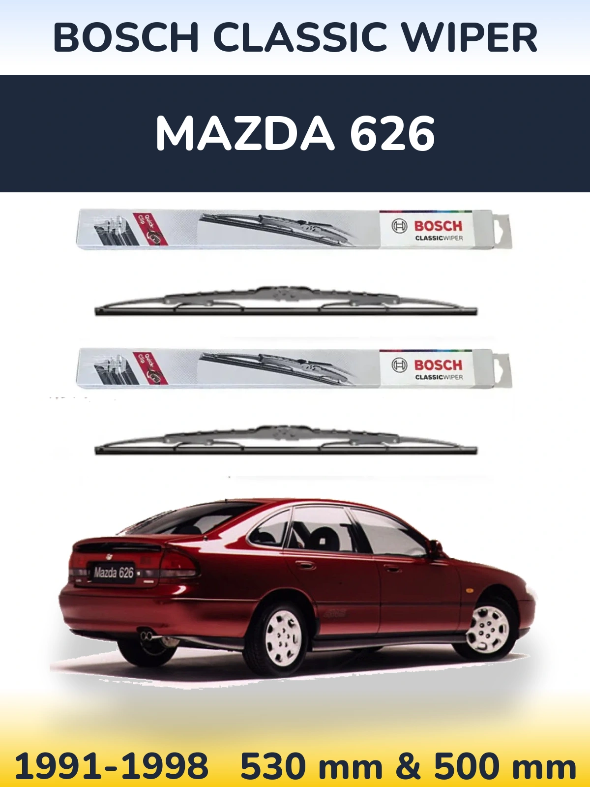Sada předních stěračů BOSCH Classic Wiper 530 a 500 mm pro Mazda 626 1991-1998