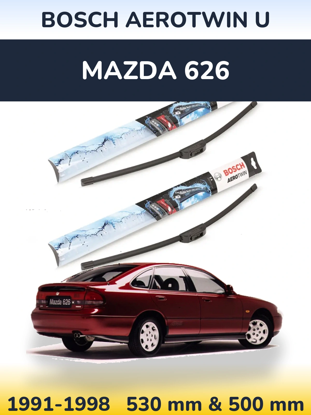 Sada předních stěračů BOSCH AeroTwin U 530 a 500 mm pro Mazda 626 1991-1998