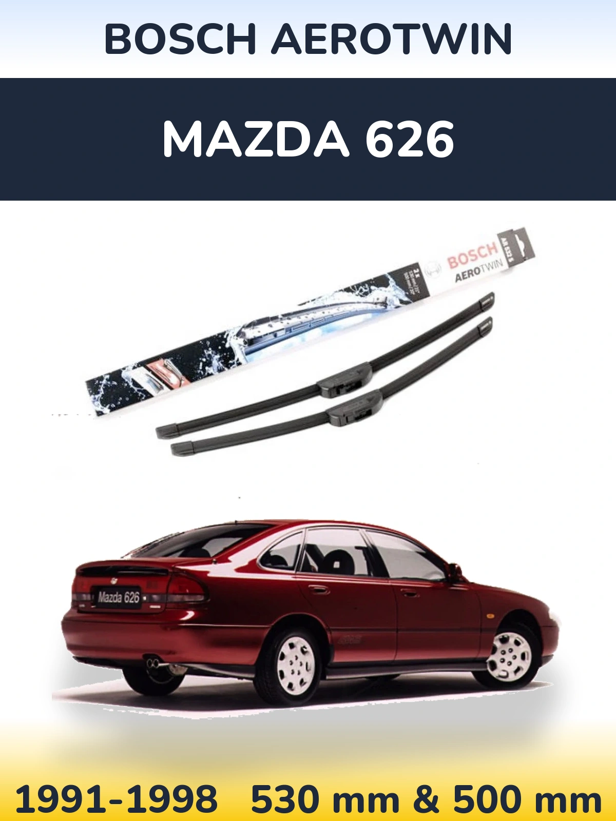 Sada předních stěračů BOSCH AeroTwin 530 a 500 mm pro Mazda 626 1991-1998