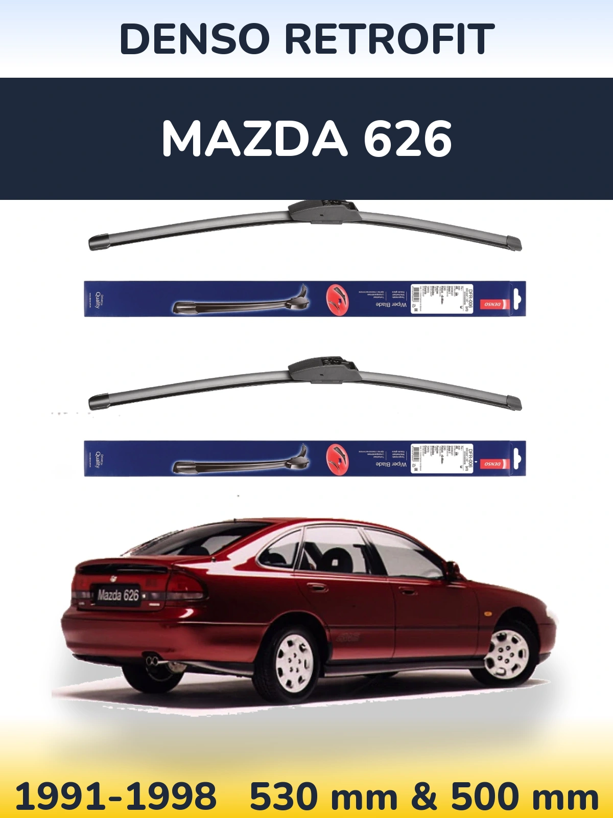 Sada předních stěračů Denso Retrofit 530 a 500 mm pro Mazda 626 1991-1998