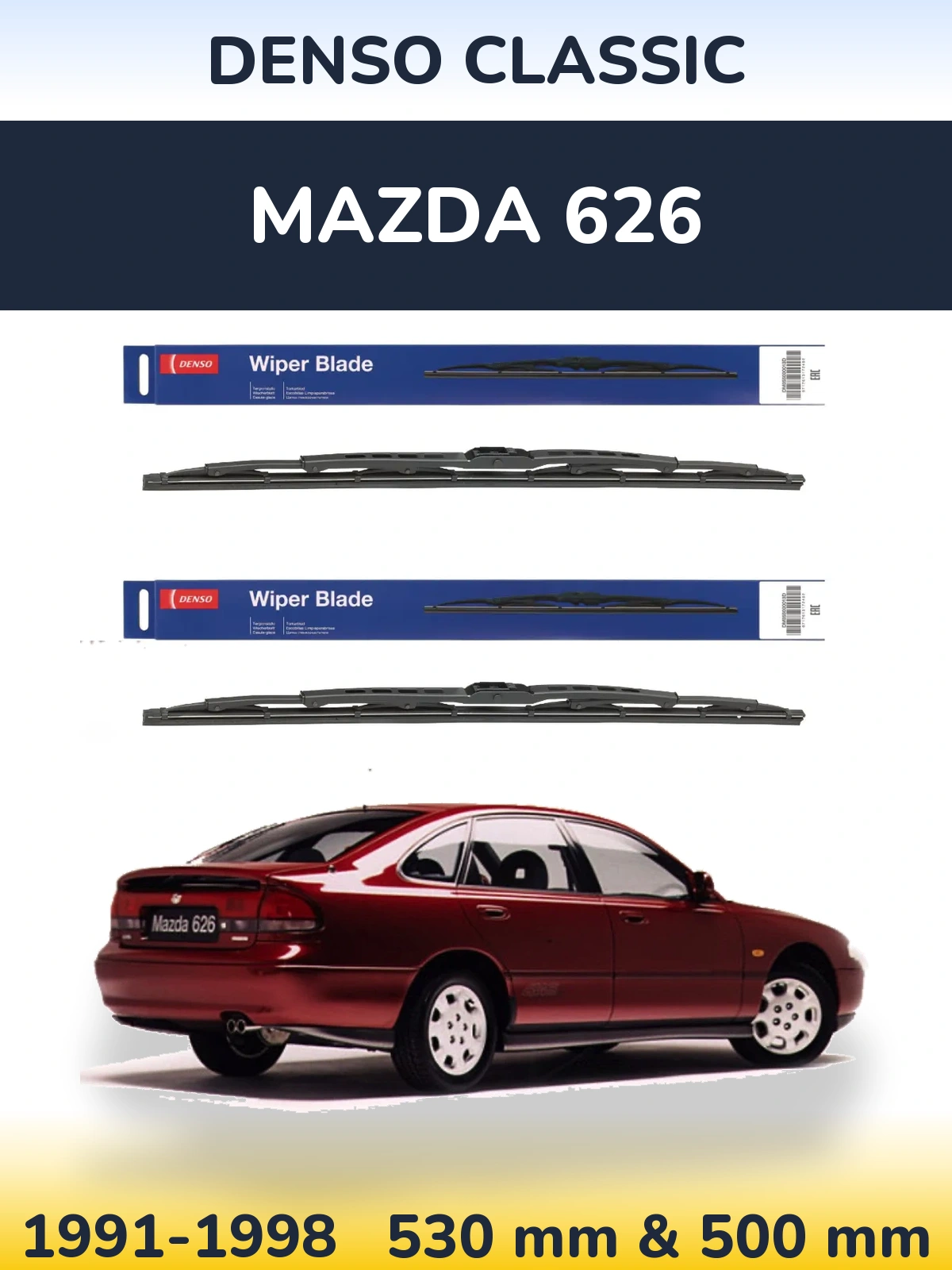 Sada předních stěračů Denso Classic 530 a 500 mm pro Mazda 626 1991-1998
