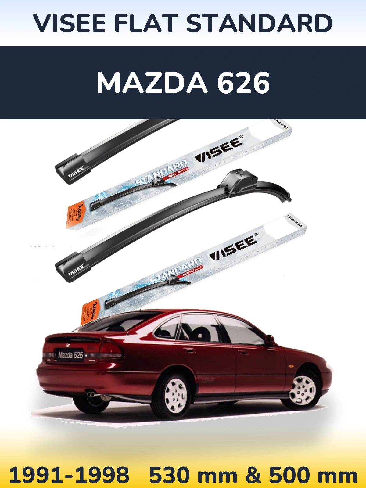 Sada předních stěračů VISEE FLAT STANDARD 530 a 500 mm pro Mazda 626 1991-1998