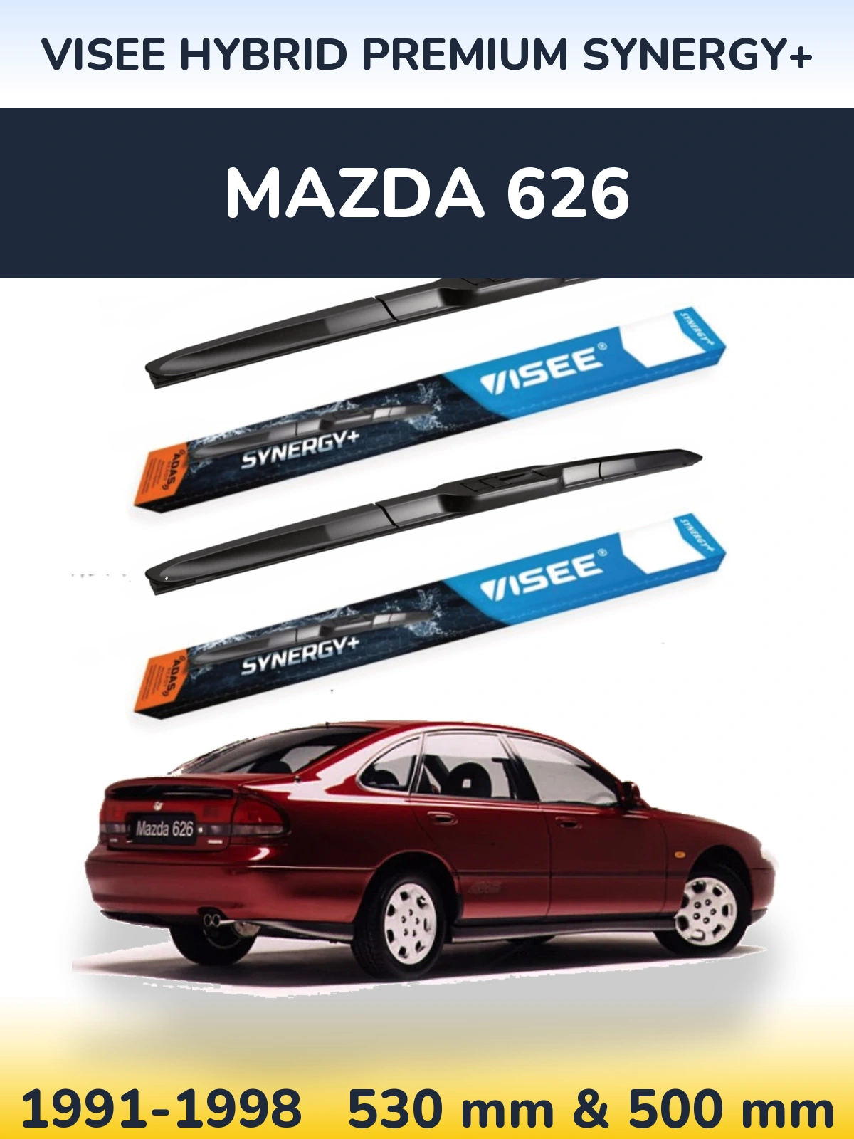 Sada předních stěračů VISEE HYBRID PREMIUM SYNERGY+ 530 a 500 mm pro Mazda 626 1991-1998