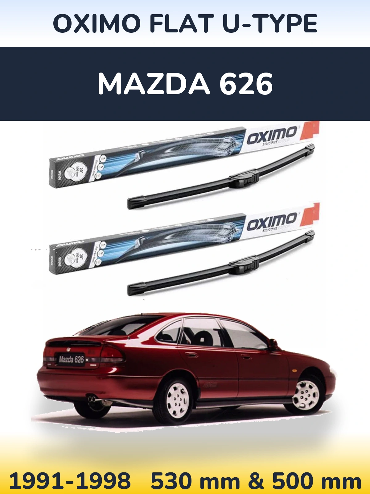 Sada předních stěračů Oximo Flat U-type 530 a 500 mm pro Mazda 626 1991-1998