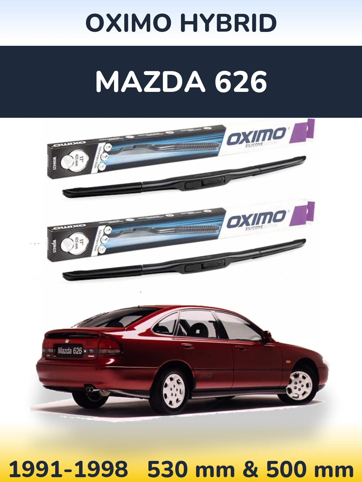 Sada předních stěračů Oximo Hybrid 530 a 500 mm pro Mazda 626 1991-1998