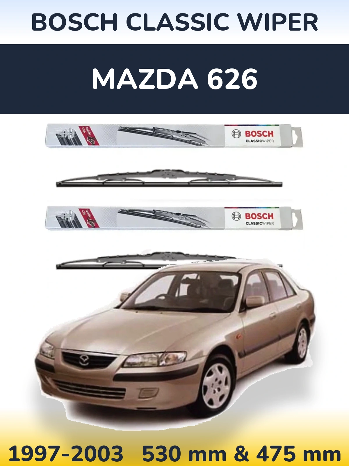 Sada předních stěračů BOSCH Classic Wiper 530 a 475 mm pro Mazda 626 1997-2003