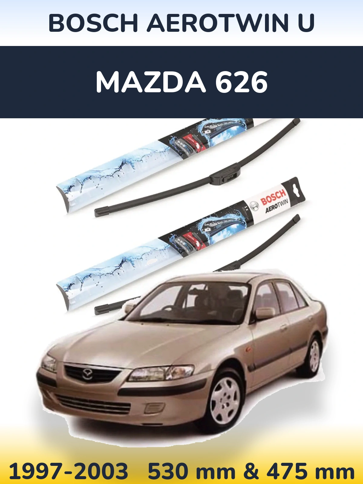 Sada předních stěračů BOSCH AeroTwin U 530 a 475 mm pro Mazda 626 1997-2003