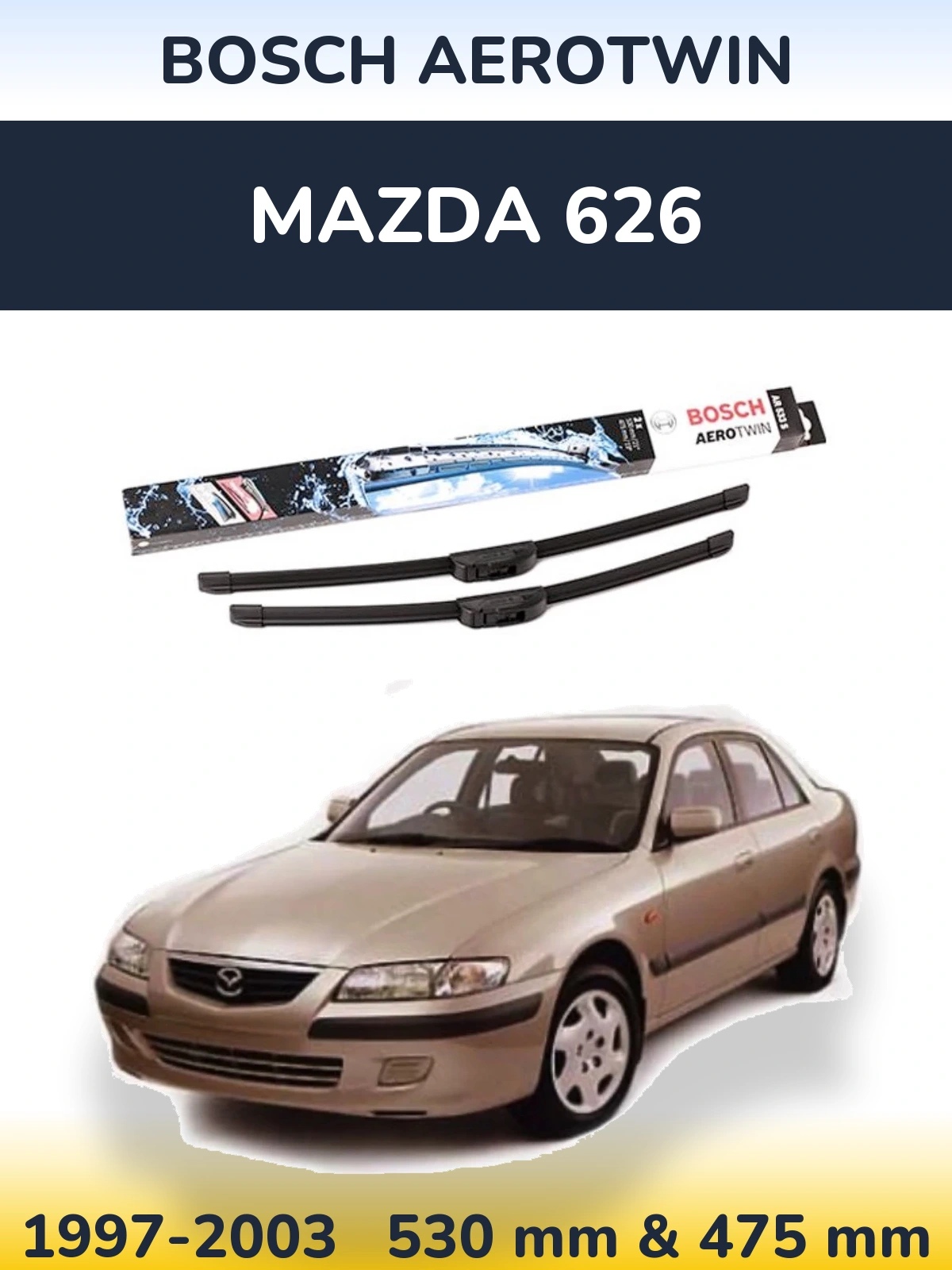 Sada předních stěračů BOSCH AeroTwin 530 a 475 mm pro Mazda 626 1997-2003