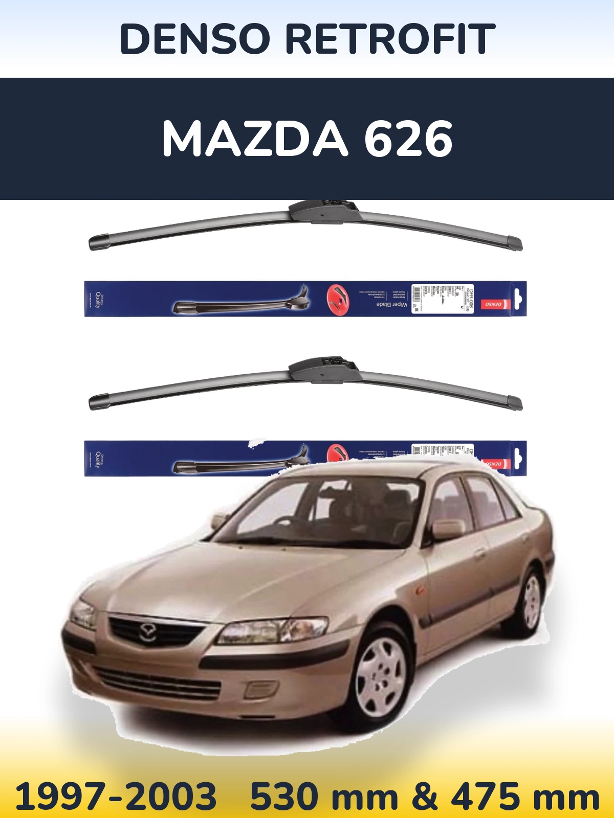 Sada předních stěračů Denso Retrofit 530 a 475 mm pro Mazda 626 1997-2003