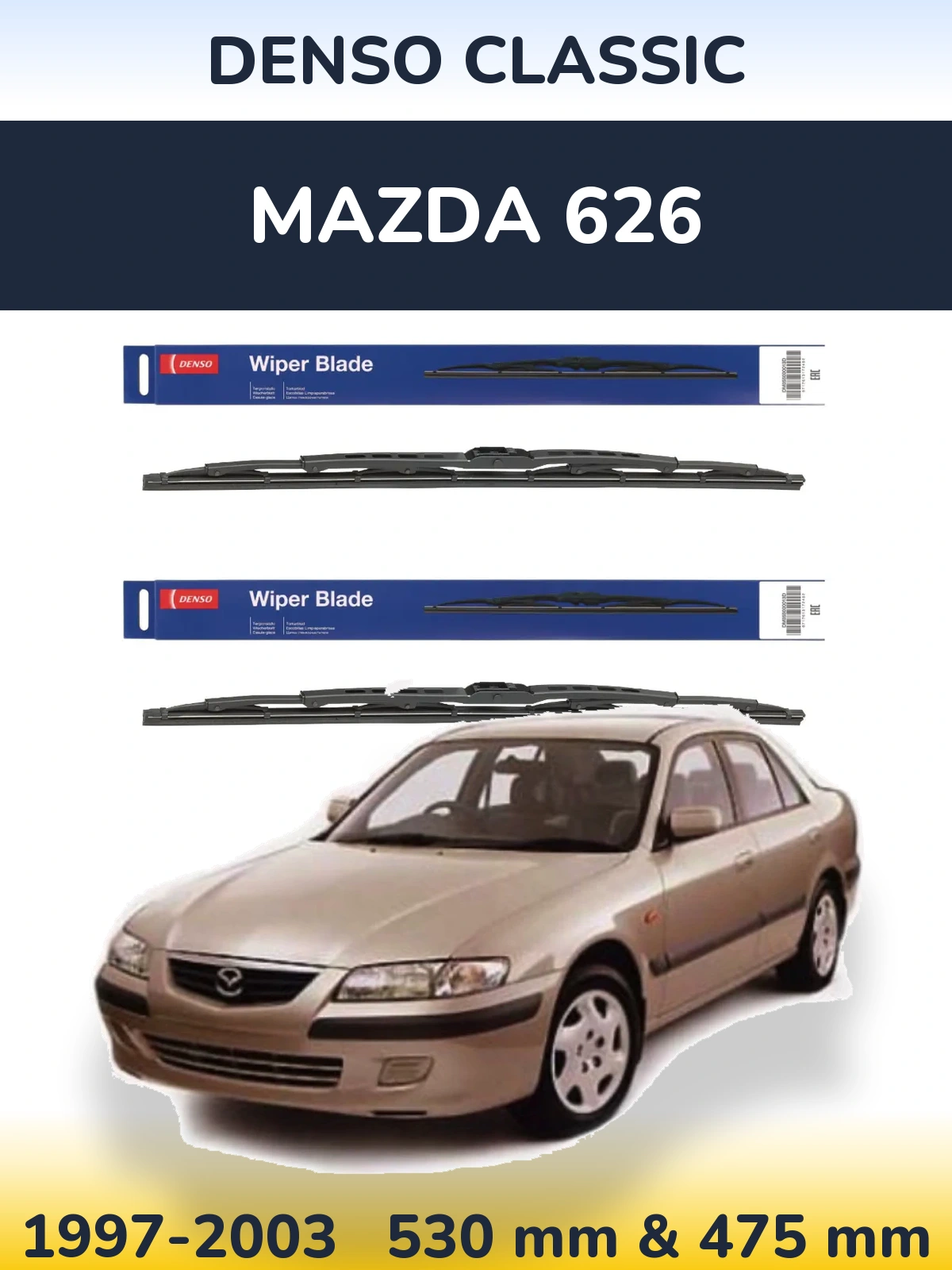 Sada předních stěračů Denso Classic 530 a 475 mm pro Mazda 626 1997-2003