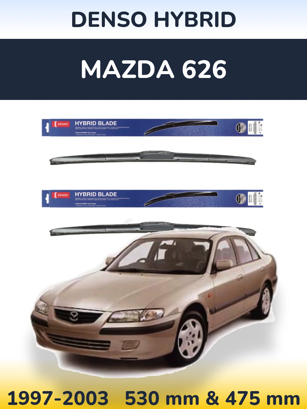 Sada předních stěračů Denso Hybrid 530 a 475 mm pro Mazda 626 1997-2003