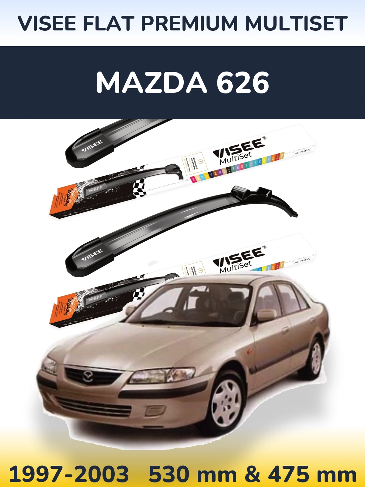 Sada předních stěračů VISEE FLAT PREMIUM MultiSet 530 a 475 mm pro Mazda 626 1997-2003