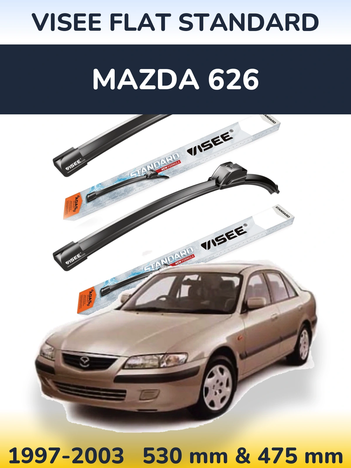 Sada předních stěračů VISEE FLAT STANDARD 530 a 475 mm pro Mazda 626 1997-2003