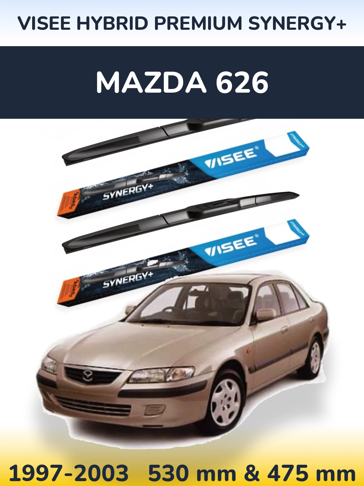 Sada předních stěračů VISEE HYBRID PREMIUM SYNERGY+ 530 a 475 mm pro Mazda 626 1997-2003
