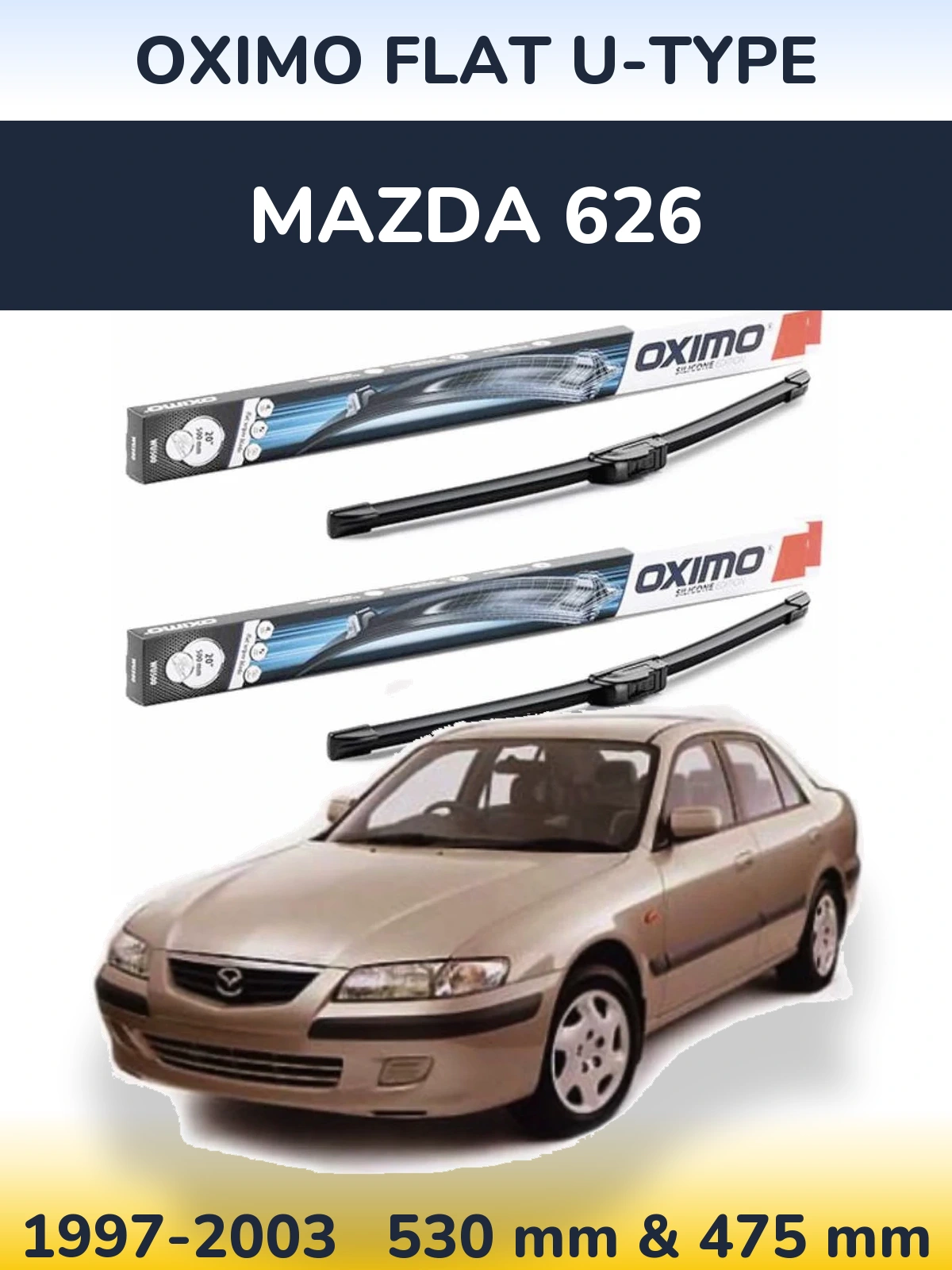 Sada předních stěračů Oximo Flat U-type 530 a 475 mm pro Mazda 626 1997-2003