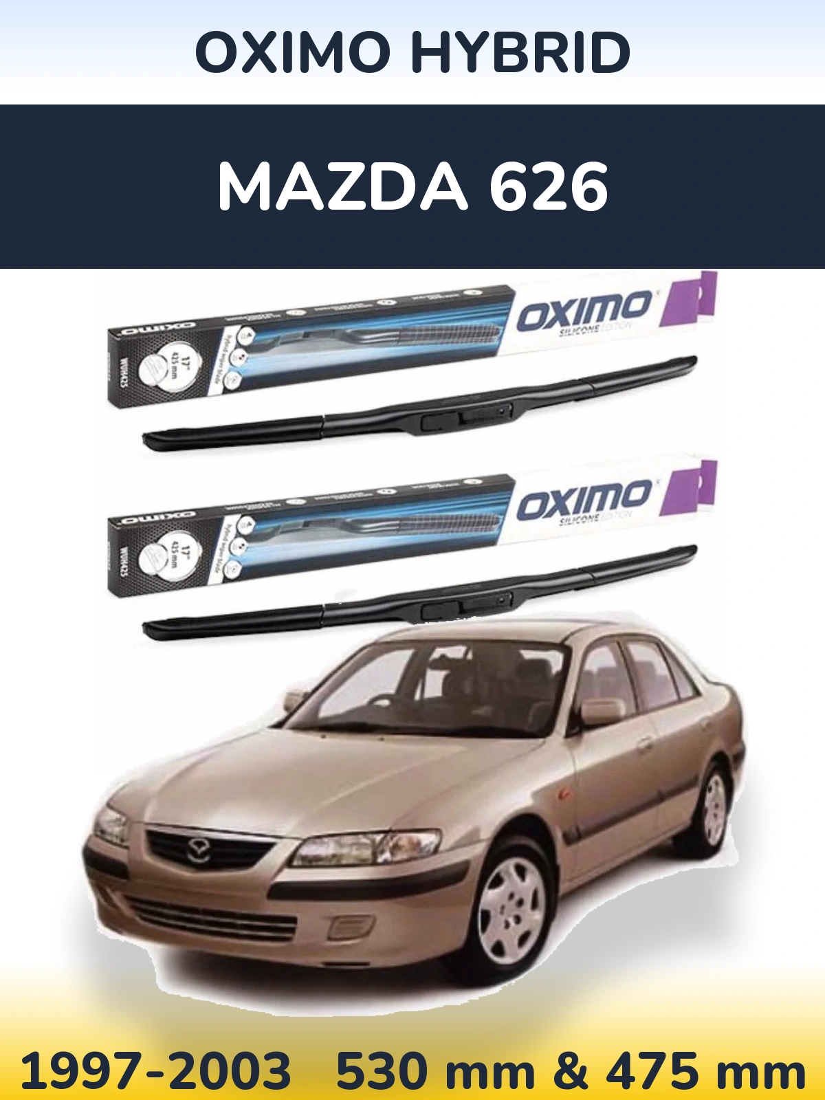 Sada předních stěračů Oximo Hybrid 530 a 475 mm pro Mazda 626 1997-2003