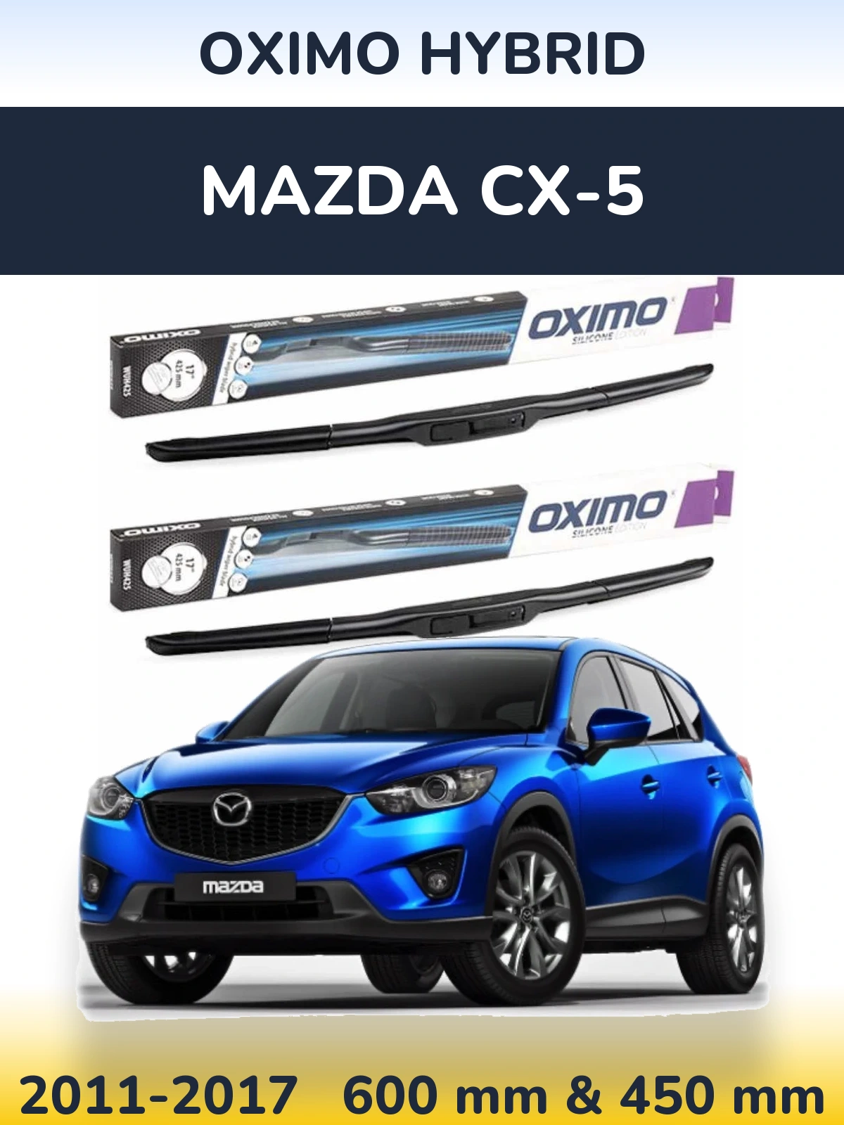 Sada předních stěračů Oximo Hybrid 600 a 450 mm pro Mazda CX-5 2011-2017