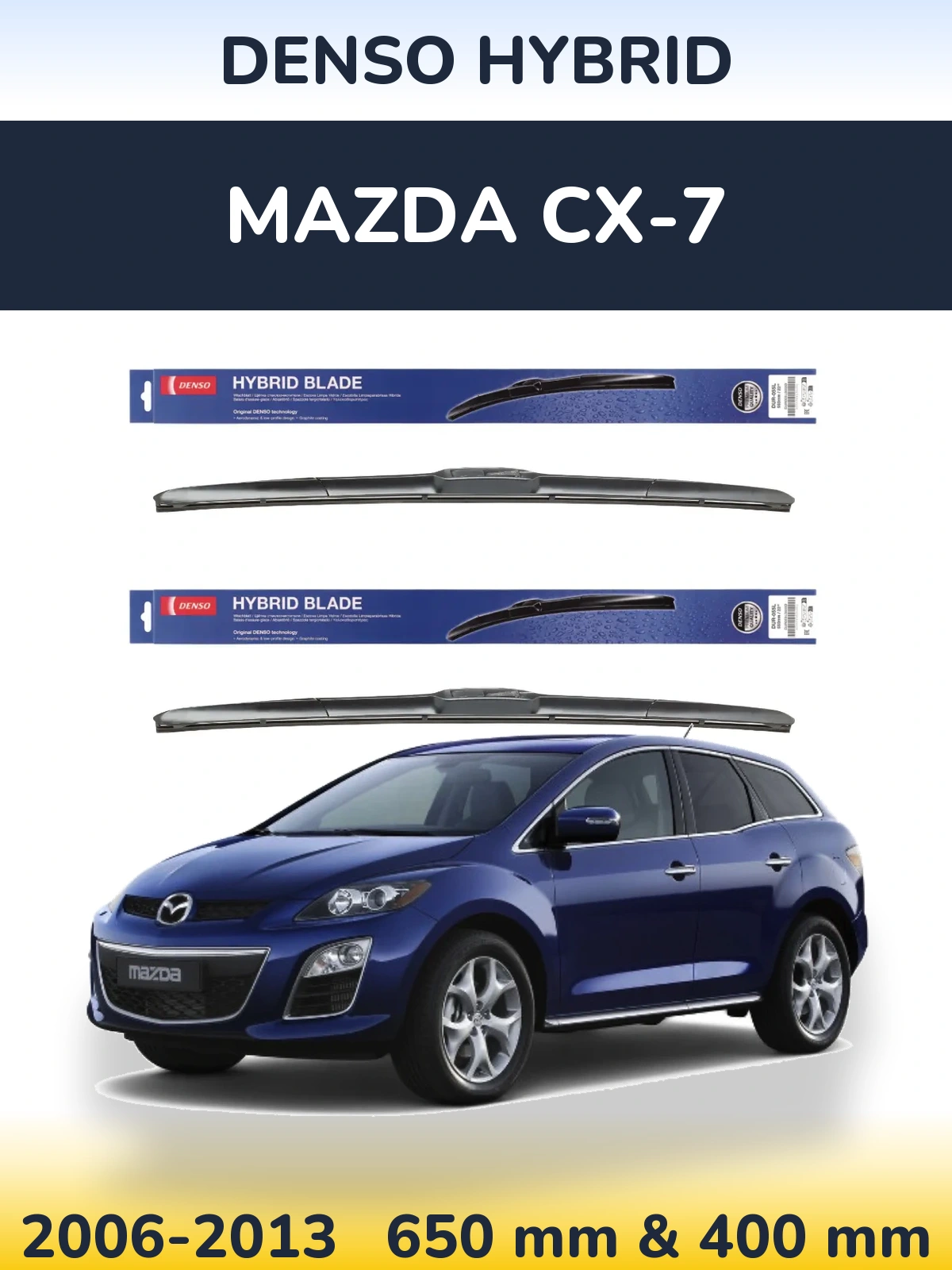 Sada předních stěračů Denso Hybrid 650 a 400 mm pro Mazda CX-7 2006-2013