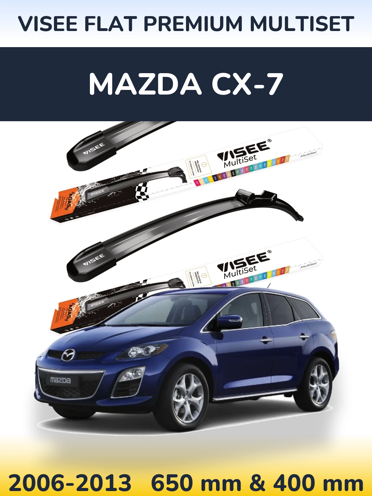 Sada předních stěračů VISEE FLAT PREMIUM MultiSet 650 a 400 mm pro Mazda CX-7 2006-2013