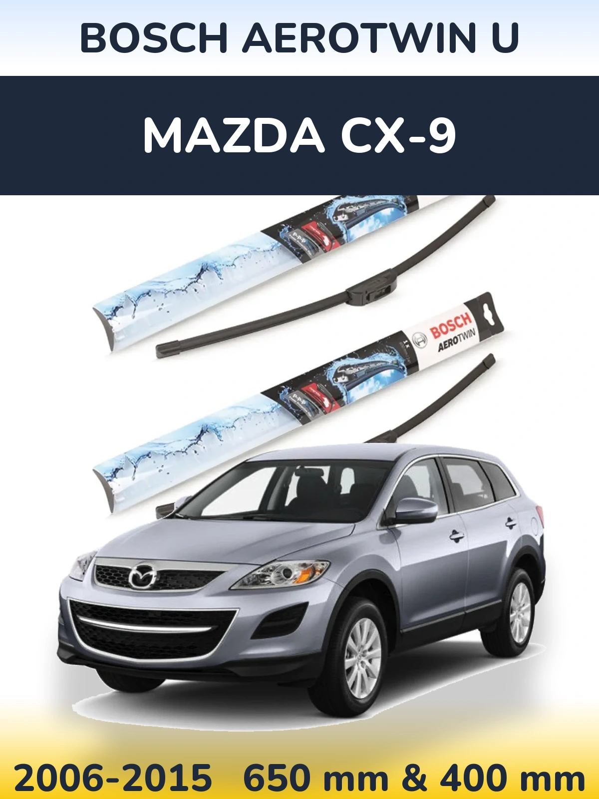 Sada předních stěračů BOSCH AeroTwin U 650 a 400 mm pro Mazda CX-9 2006-2015